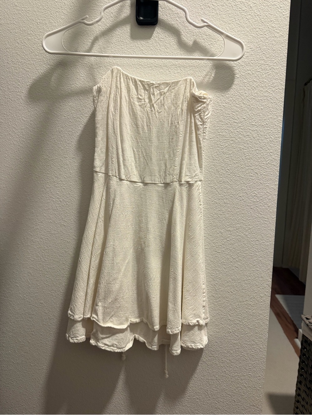 Cream Strapless Summer Dress - Lightweight Ruffle Hem